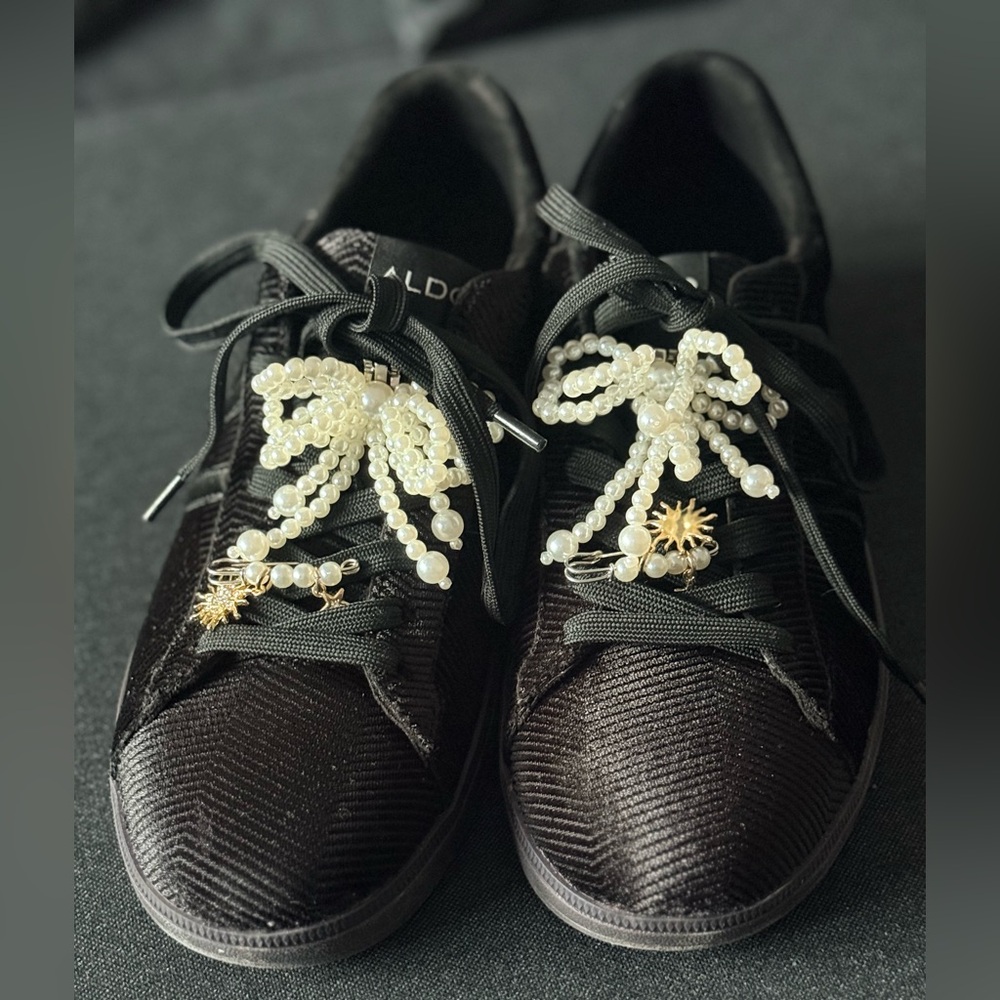 Aldo Black Sneakers with Pearl and Gold Accents